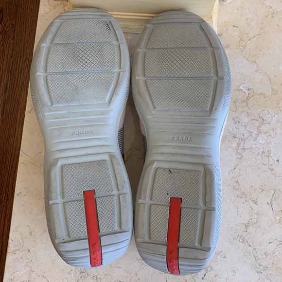 Prada sneakers. Size 10.5. Tan and silver mesh/suede with red detailing - Picture 7 of 9